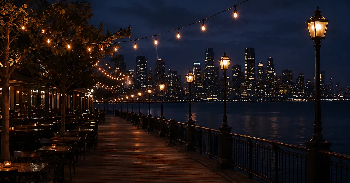 Hoboken waterfront at night