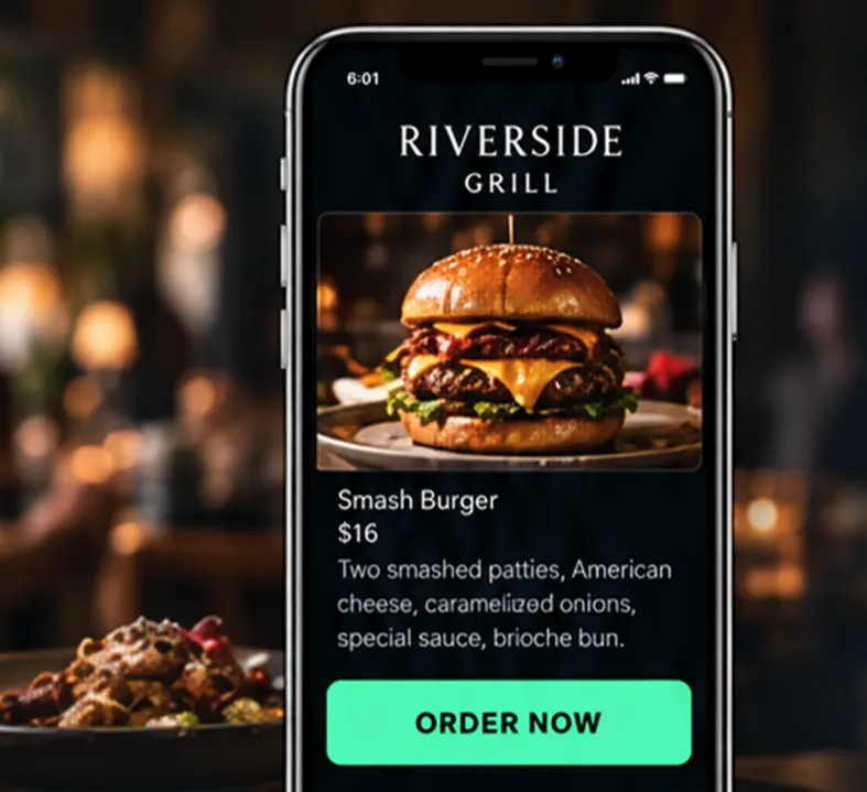 Interactive restaurant menu on a mobile phone