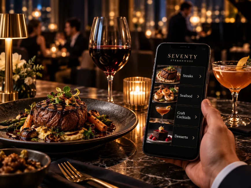 Upscale Dining & Lounges interactive visual menu by CineGrow