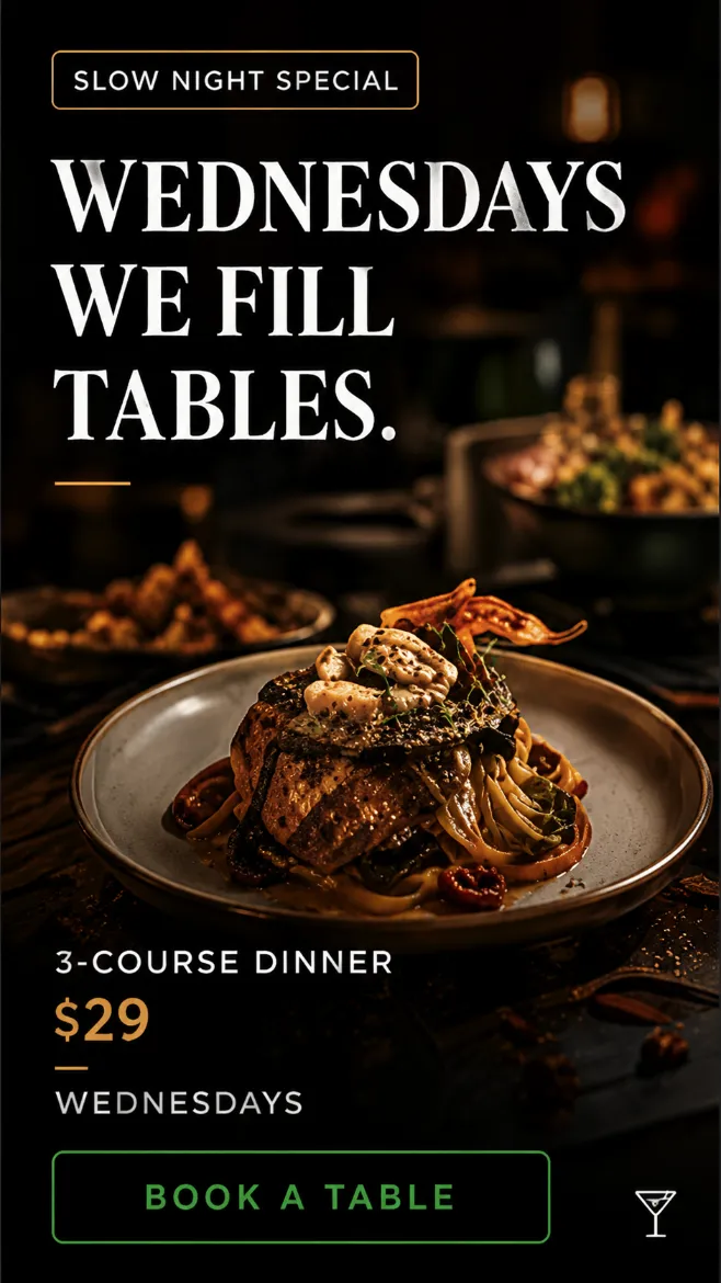 slow night special social post for a Newark restaurant