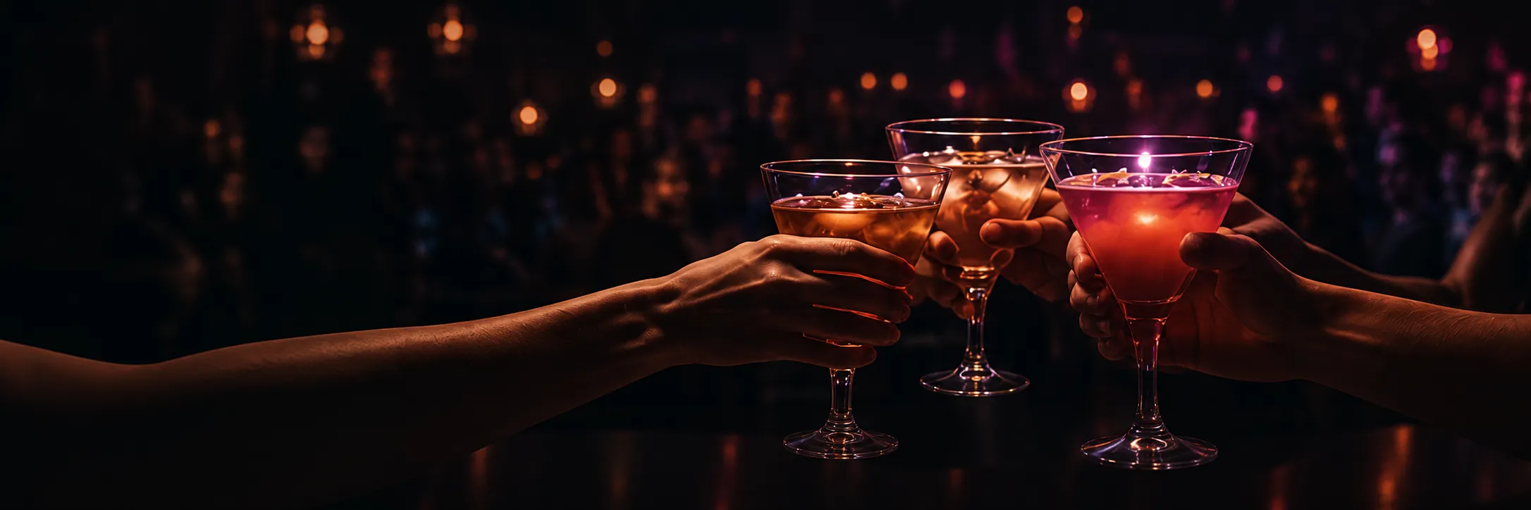 Cocktails raised in a nightlife venue