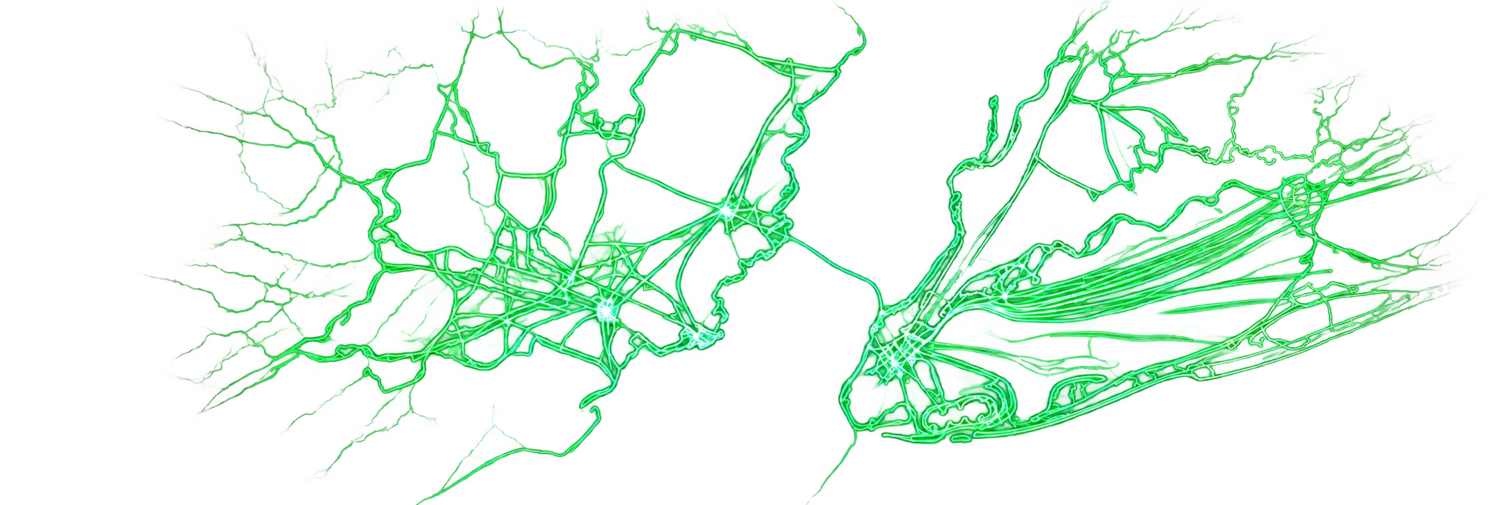 Green line map of North Jersey and New York City service area