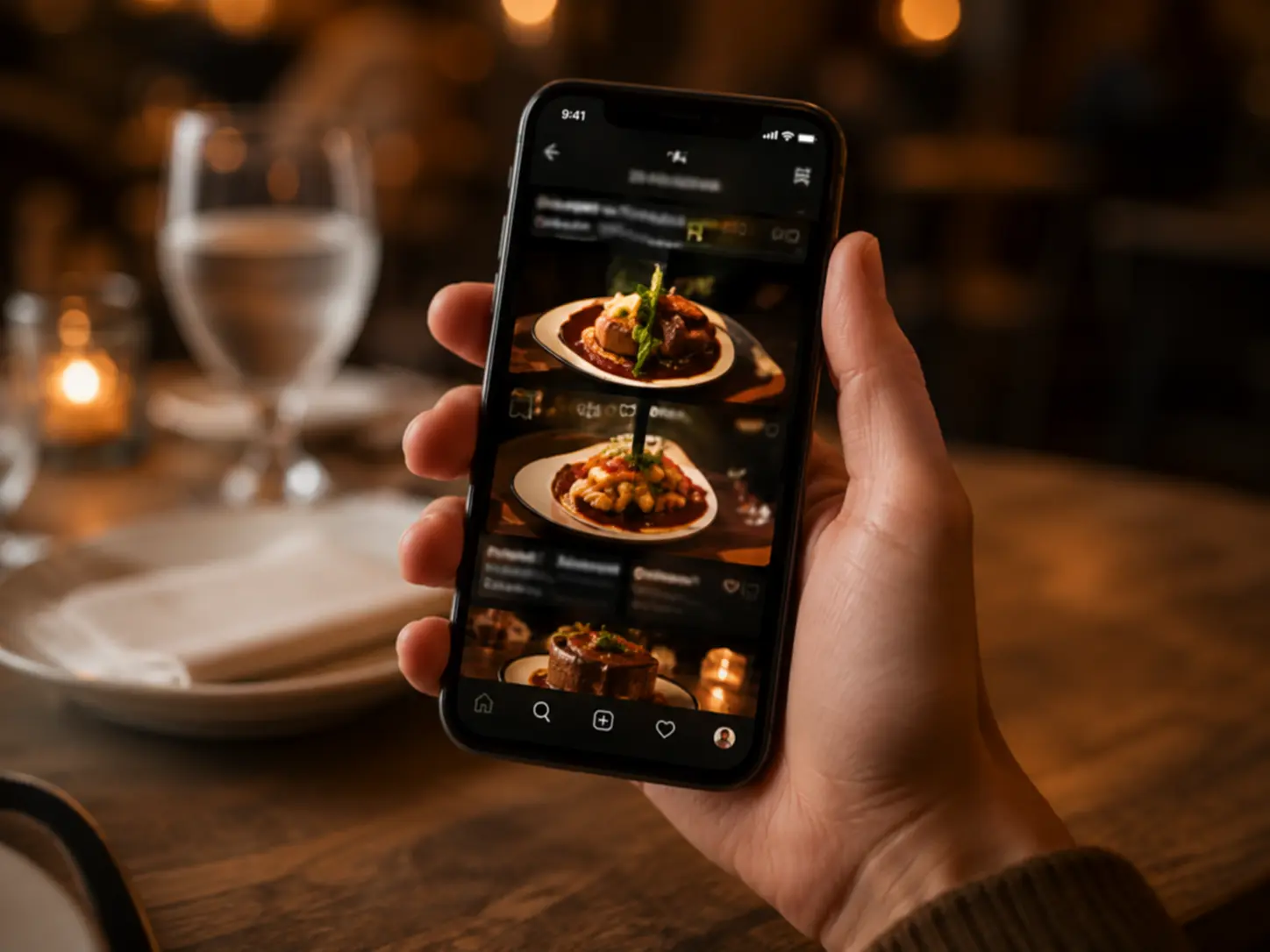 Restaurant food content displayed on a smartphone