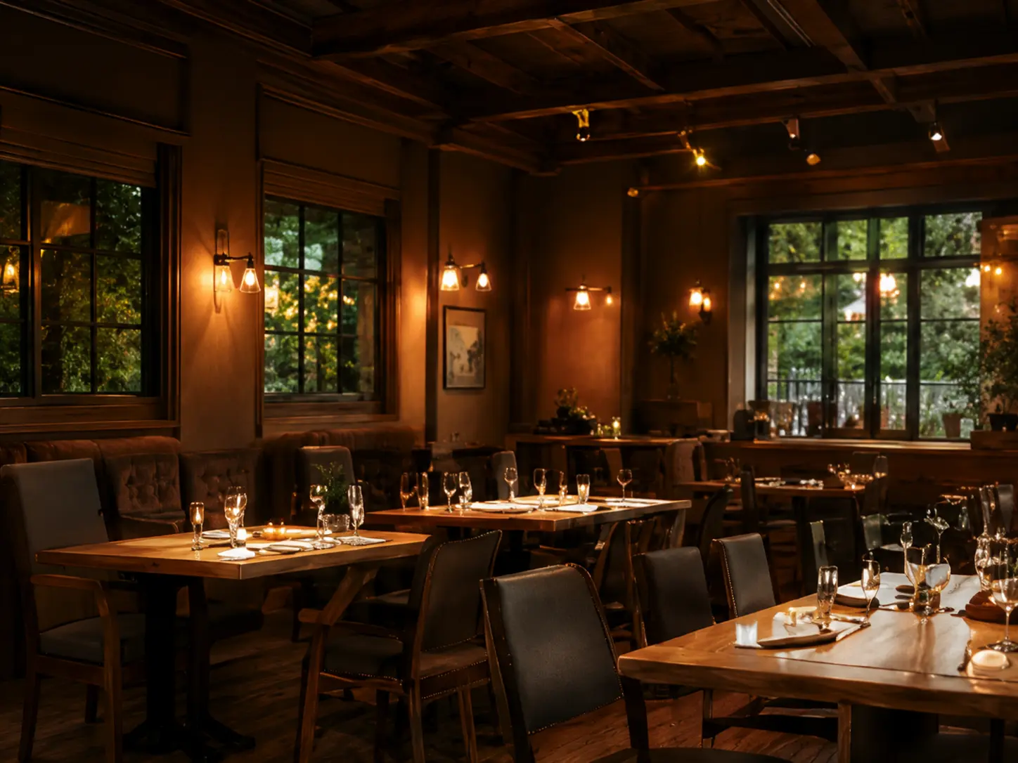 Warmly lit restaurant interior