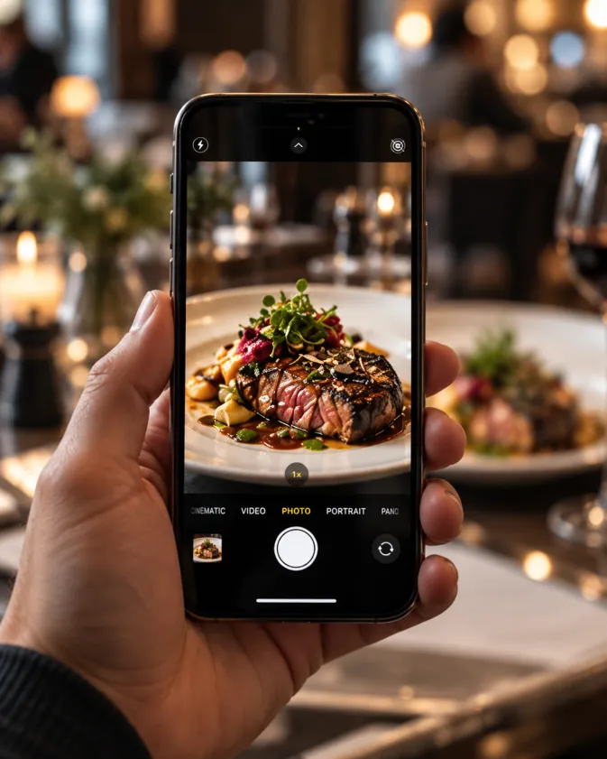Phone filming restaurant food