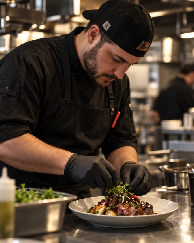 Chef plating a restaurant dish