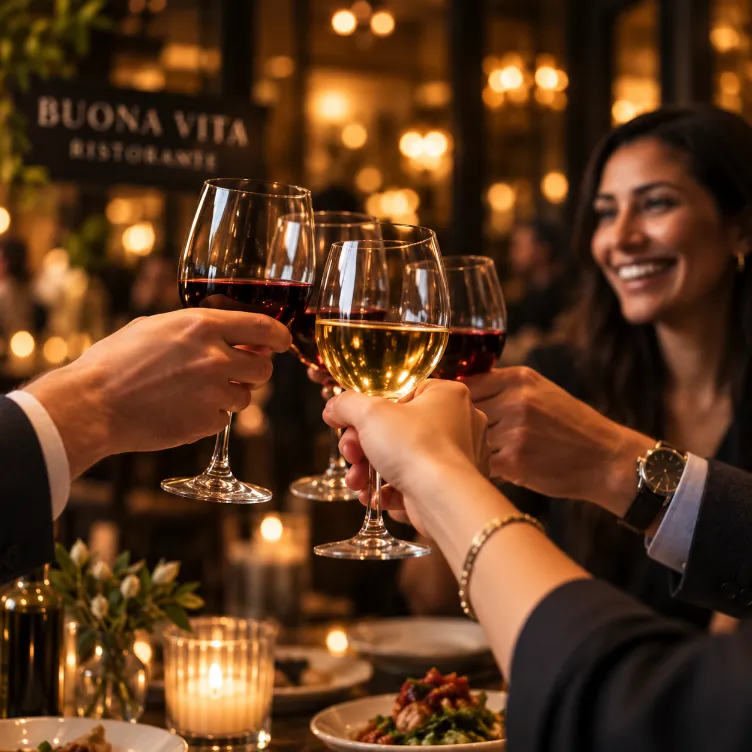 Guests toasting in a restaurant