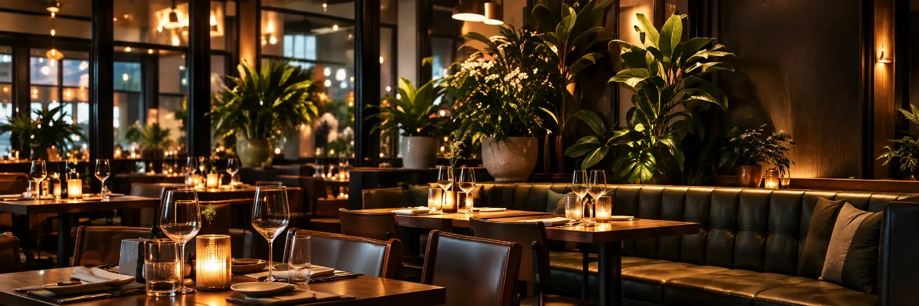 Warm restaurant interior ready for an on-location content shoot