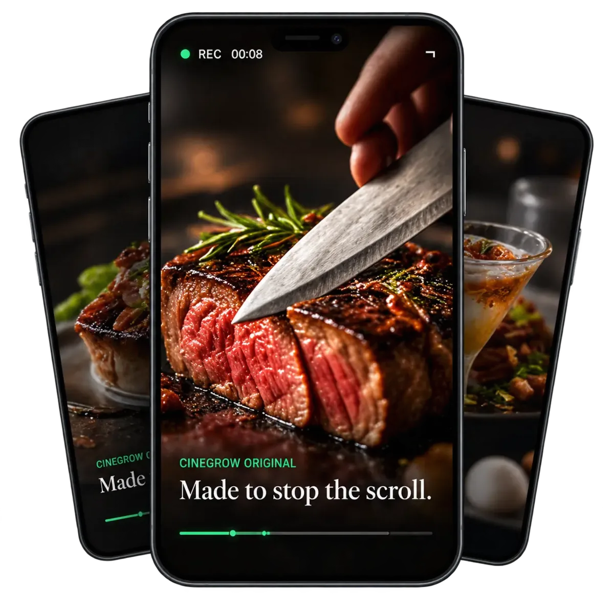 Restaurant food content displayed in a vertical social media format