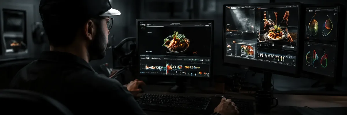 Editing workstation developing restaurant photo and video content