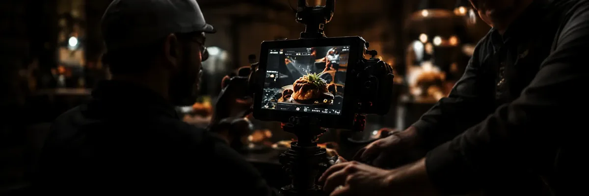 Restaurant production team filming food content