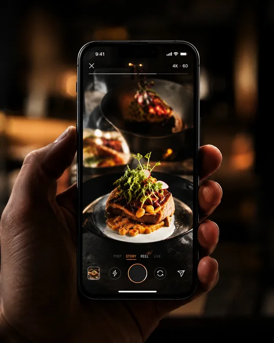 Restaurant food shown in a vertical Reel