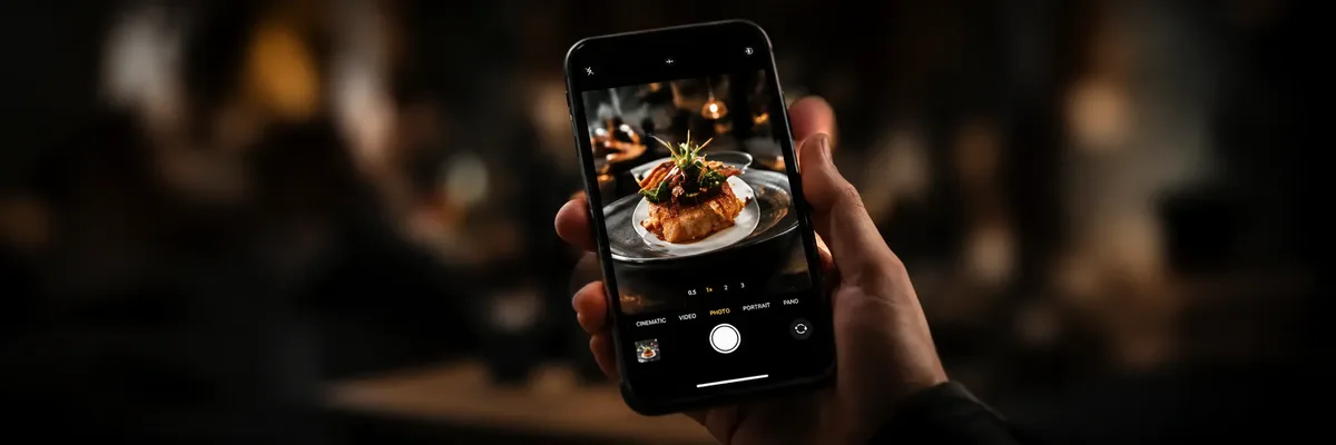 Restaurant food content displayed on a phone for social media