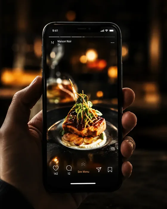 Restaurant food shown in a social media Story